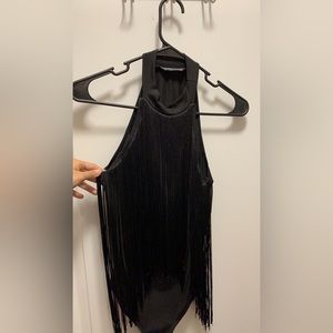 Fringe Detail Halter Bodysuit